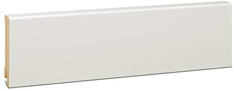 KGM Sockelleiste Modern – Weiß lackierte Fußbodenleiste aus Fichte Massivholz mit Echtholzfurnier – Maße: 2400 x 16 x 80 mm – 1 Stück