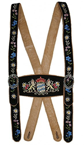 Trachten Mayr Hosenträger Bayernträger Lederhose Werdenfelser-Träger bestickt echt Leder Bayern-Wappen Edelweiß erstklassiges Wildbockleder braun dunkelbraun schwarz Lederhosenträger