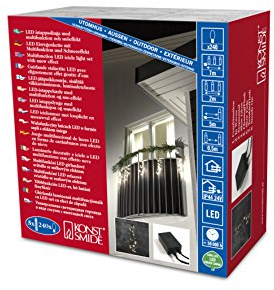 Konstsmide Micro LED Vorhang, Cluster, 5 Stränge, funkelnder Schneeeffekt, mit Multifunktion, 240 warm weiße Dioden, 24V Außentrafo, schwarzes Kabel - 2740-100