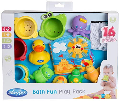 Playgro Badespielzeug-Set, 16-teilig, Ab 6 Monaten, BPA-frei, Badespielzeug Geschenkset, 40115