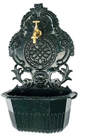 aubaho Fontaine Murale de Jardin avec Vasque - Style Antique - Aluminium - Motif Lion - Vert
