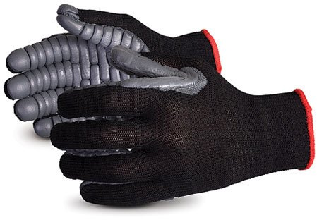 Superior S10VIB Vibrastop Nylon Anti Vibration Full Finger String Knit Glove with Anti-Vibe Chloroprene Coated Palm, Work, 7 Gauge Thickness, Large, Black (Pack of 1 Pair)