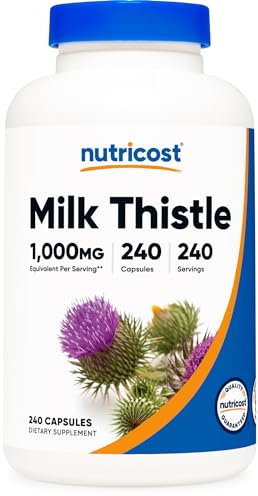 Nutricost Milk Thistle 250mg (1000mg Equivalent), 240 Vegetarian Capsules - 4:1 Extract - Non-GMO and Gluten Free
