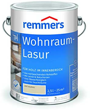 Remmers Wohnraum-Lasur antikgrau, 2,5 Liter, Holzlasur innen, für Möbel, Böden, Innentüren und Treppen geeignet, mit Abperleffekt
