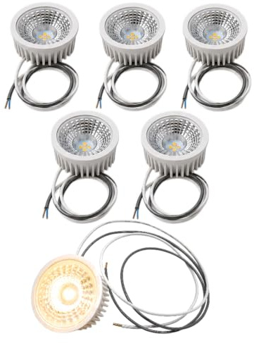 Trango 5er Pack 5 Watt 3 Stufen dimmbar MOCOBSD-C*5 LED Modul inkl. je 75cm Kabel T: 3cm 3000K warmweiß zum Austauschen Einbauleuchte, Deckenstrahler, Einbaustrahler GU10 & MR16 Leuchtmittel
