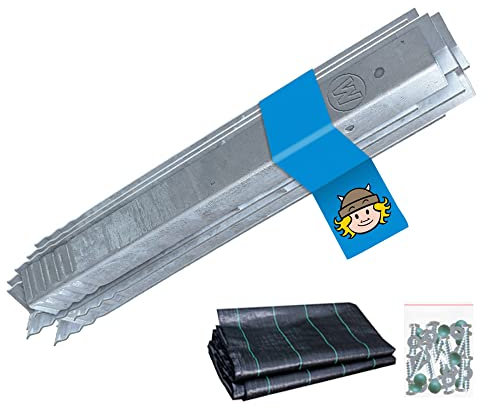 WICKEY Ancrage au sol - SET de 12 ancrages en profilé + WICKEY 3W toile anti-mauvaises herbes 250x250cm pour aire de jeux, tour d'escalade, maisonnette sur pilotis et cabane