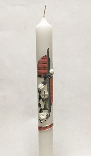 Taufkerze Kommunionkerze K-8 Silber/Rosa inkl. Tropfschutz und Beschriftung KW-JO-K08
