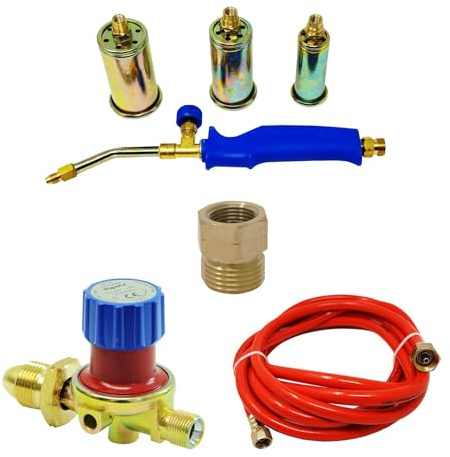 Dapetz ® Propane Butane Gas Torch with 3 Replaceable Tips/Nozzles with Adjustable Propane Gas High Pressure Regulator Blow Roofers with Gas Hose Connector and 2 Metre Gas Hose