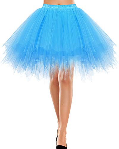 Bbonlinedress Mini tyllkjol för kvinnor 1950-tal, vintage, vuxen, balett, tutu, skater-kjol för cosplayfest, BLÅ, M