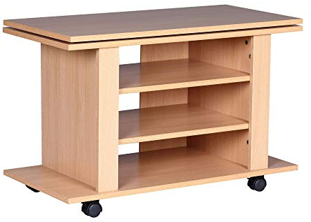 FineBuy Fernsehschrank Drehbar auf Rollen, TV Bank 75 x 38 x 50 cm mit Drehteller für Fernseher, Fernsehtisch Holz Buche mit Ablage Board, TV Schrank HiFi Rack Möbel