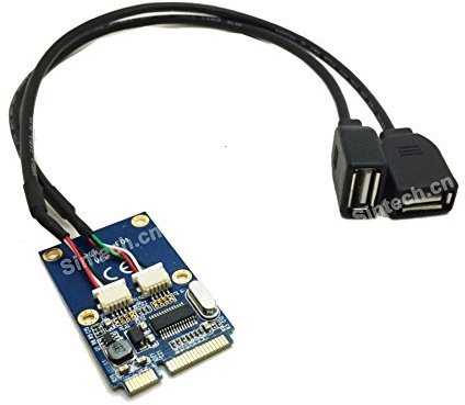 Sintech Dual USB 2.0 a Mini PCI-e Adaptador para disco USB Wifi Tarjeta Inalámbrica