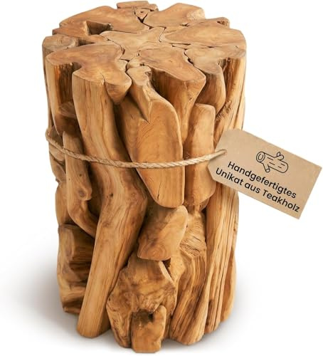 Möbel Bressmer XILON Holzsäule Podest Teakholz massiv Ø 35 cm x Höhe 80 cm aus nachhaltigem Holz aus 100% Handarbeit Natur