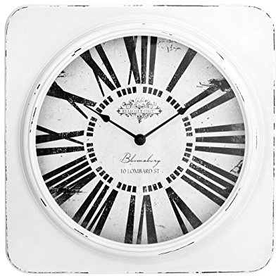 Premier Housewares Wanduhr, antik, quadratisch, Weiß
