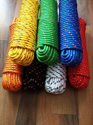 Tauwerk 4mm - 16mm, Leine, Schnur, Fetsmacher, Seil, Segeltauwerk, Mehrzweckseil, Bootstau, Strick, Ersatzseil, Reparaturseil, Schot, Kordel,Spannseil,Rope (Schwarz mit rot/gelb, 8 mm)