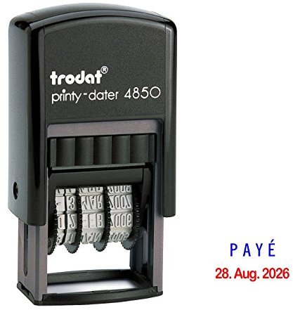 Trodat Printy Dater 4850 Date Tampon avec deux oreillers de couleur + votre texte payé