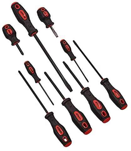 Amtech - 9pc Screwdriver Set, Slotted & Phillips Square-Blade Drivers, Cushion Grip Handles, for High-Torque Fastening & Everyday DIY Tasks