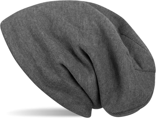 styleBREAKER warme Feinstrick Beanie Mütze mit sehr weichem Fleece Innenfutter, Longbeanie unifarben, Unisex 04024092, Farbe:Dunkelgrau