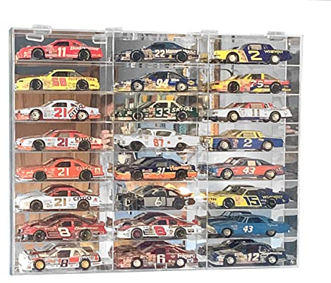 Clear Acrylic Display Case for 1:24 Scale Diecast Toy Model Cars Hot Small Toy Wheels Storage Showcase, 98% UV Protection, 4mm Thick Acrylic 24 Compartments,