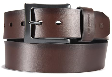 Carhartt Men's Rugged Full Grain Burnished Leather Box Buckle Belts, w/Antique Harness Buckle Hardware, Brown, 42