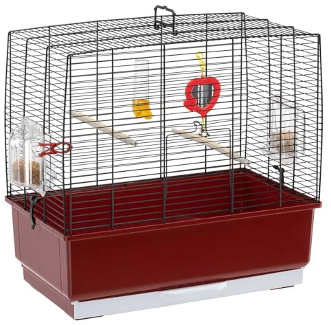 Ferplast Gabbia per Canarini REKORD 3 Gabbia per Uccelli con Mangiatoie Girevoli, Posatoi, Beverini e Altalena, Metallo Verniciato e Fondo in Plastica con Cassetto Igienico, 49 x 30 x h 49 cm nero