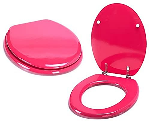 MSV WC Sitz Toilettendeckel MDF Holzkern „Pink“ Scharniere aus Edelstahl - hochwertige und stabile Qualität