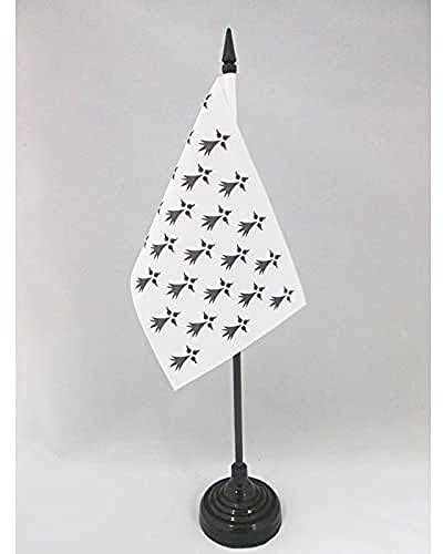 AZ FLAG Drapeau de Table Province de Bretagne 15x10 cm Socle Plastique | Usage intérieur Drapeau de bureau breton finition cousue et bords renforcés avec mât en plastique et socle en plastique