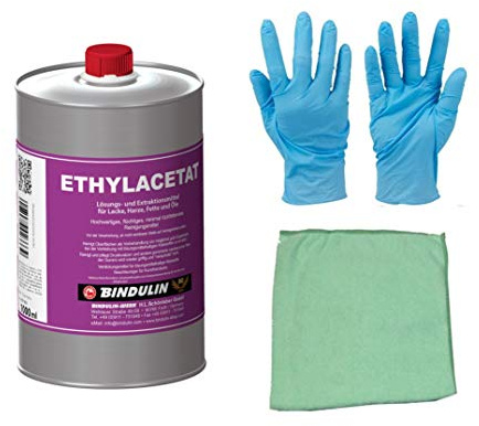 Ethylacetat flüchtiges Reinigungsmittel 1 Liter rein inkl. 1x elastisches Microfasertuch von E-Com24