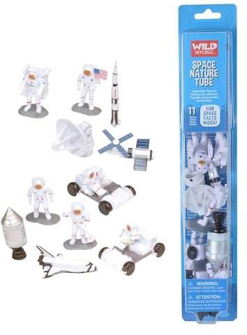 Wild Republic Figures Tube, Outer Space Toys, Shuttle, Astronaut, Space Station, Apollo Spacecraft, Lunar Rover, Saturn Rocket, Satellites Multi, 1.5 to 3