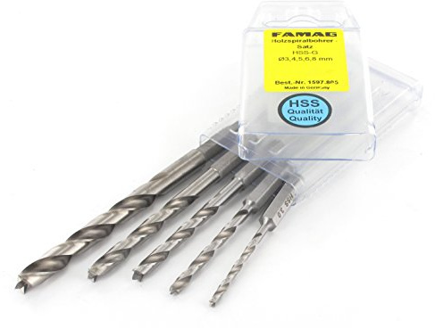 FAMAG Holzspiralbohrer-Bitsatz lang 5-teilig Ø 3, 4 ,5 ,6 Im Blister 8 mm