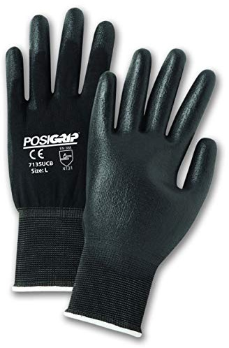 West Chester PosiGrip 713SUCB Polyurethane Palm Coated Nylon Gloves - [Pack of 12] Medium, Black, Knit Wrist
