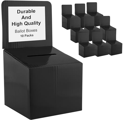 My Charity Boxes Raffle Ticket Donation Collection Ballot Box Reusable Sturdy thick Cardboard with Slot comment Suggestion Box With Removable Header 6H x 6W x 6D, Display area 6H x 6W(Black10 pack)