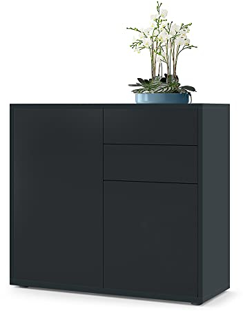 Vladon Sideboard Ben, Made in Germany, Kommode mit 2 Türen und 2 Schubladen, Schwarz matt/Schwarz matt (79 x 74 x 36 cm)