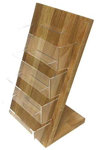 4x DIN Lang DL Querformat Flyerhalter aus Eiche Holz Acryl Tischmodell