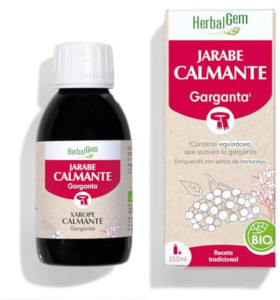 HERBALGEM - Jarabe Calmante - Garganta - Confort de las Vías Respiratorias - Enriquecido con brotes - Receta Tradicional - Certificado Orgánico - 150ml