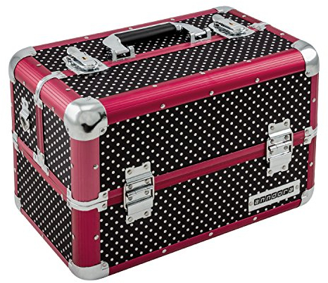 anndora Beauty Case Kosmetikkoffer Schmuckkoffer - Aluminium Rahmen rot - Texturoberfläche schwarz gepunktet