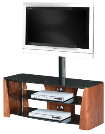 Premier Housewares 2402346 Meuble TV de 3 Etages Verre Trempé Finition Noyer Noir