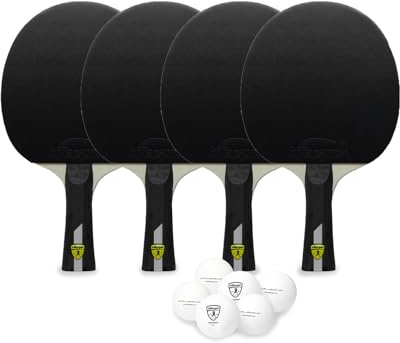 Killerspin 4X Impact Ping Pong Paddle Set – 2-Pack Table Tennis Rackets with 6 Balls | Flared Handle, 5-Ply Wood, Durable Rubber for Beginner to Advanced Players
