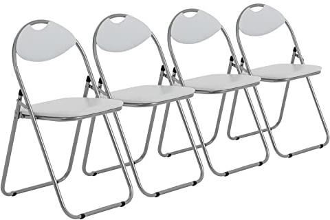 Harbour Housewares Gepolsterte Klappstühle - leicht zu verstauende Metallrahmen-Büroschreibtisch-Schlafzimmer-Sitzgelegenheit - maximale Belastung: 114 kg - Weiß - 4er-Pack