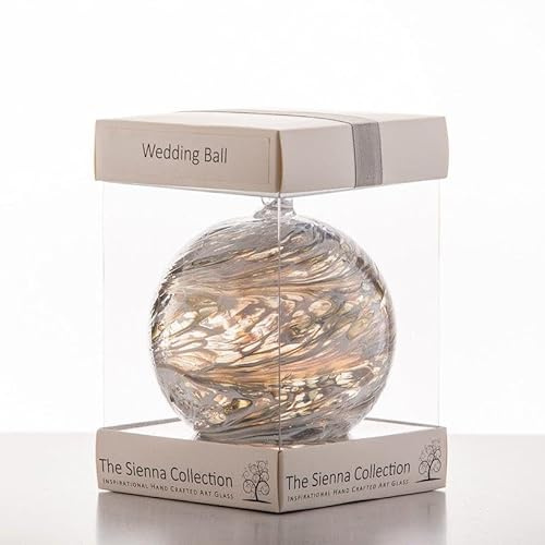 Sienna Glass 10cm Silver Wedding Friendship Ball – Handcrafted Mouth-Blown Glass Ornament – Gift Boxed Decoration for Weddings, Anniversaries, Windows, Gardens, Memorials, Home Decor