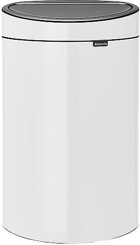 Brabantia 114984 Touch Bin New mit herausnehmbaren Kunststoffeinsatz, 40 L, Edelstahl, weiß, 32.8 x 48.3 cm