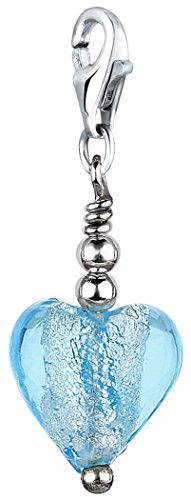 Nenalina Muranoglas-Herz Karabiner Charm Anhänger Bettelarmband 925 Silber | Damen-Charm-Anhänger für alle gängigen Charmträger Charm-Club Clasp-Charms 925er Sterling-Silber