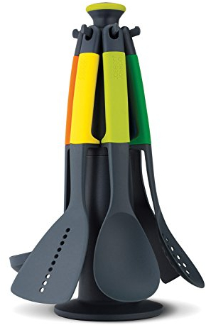 Joseph Joseph Elevate - Set de 6 utensilios de cocina con soporte giratorio, nylon, resistente a altas temperaturas - Multicolor
