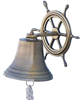 Handcrafted Model Ships Antique Brass Hanging Ship Wheel Bell 8- Nautical Bell- Brass Bells