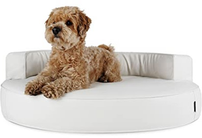 Mypado Hundebett, Hundesofa Atlanta Kunstleder Weiss wasserabweisend, Feels Like Heaven | Gr. S | Füllung Visco-Schaumstoff