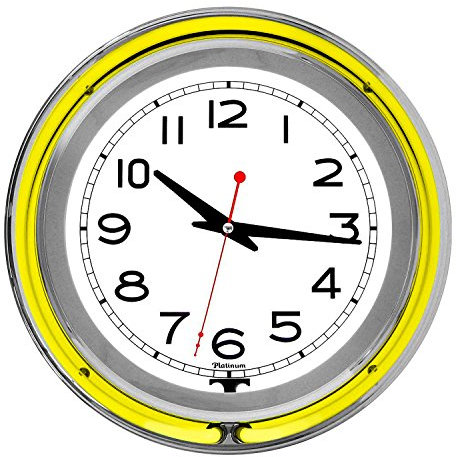 Lavish Home Retro Neon Wall Clock - Battery Operated Wall Clock Vintage Bar Garage Kitchen Game Room – 14 Inch Round Analog (Yellow and White)
