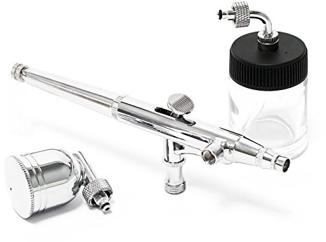 Wiltec Airbrush Pistole Typ 134 mit Double Action Funktion, Düse Ø 0,3 mm, 2 Farbbecher, Pipette, Adapter für Modellbau, Nailart usw.
