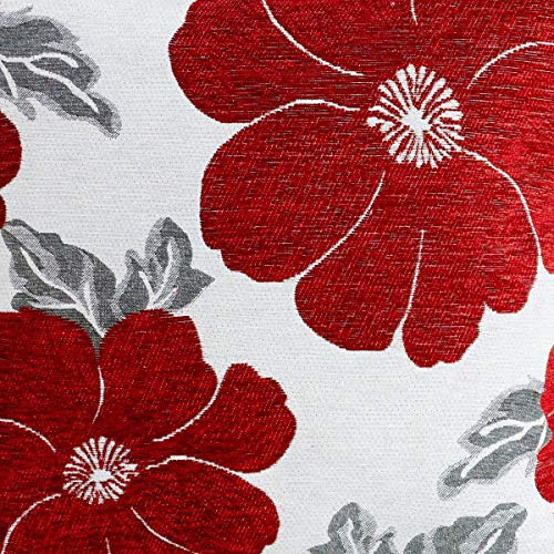 Poppy, Chenille Cushion Covers, Floral Cushions, Pillow Covers, 18 x 18, 45cm x 45cm (Red)