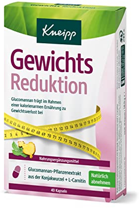 Kneipp Gewichts-Reduktion - Nahrungsergänzung zur Verstärkung des Sättigungsgefühls, passend zu Diäten - natürlicher Pflanzenextrakt aus Konjak-Wurzel & Glucomannan - Abnehmen - 40 Kapseln