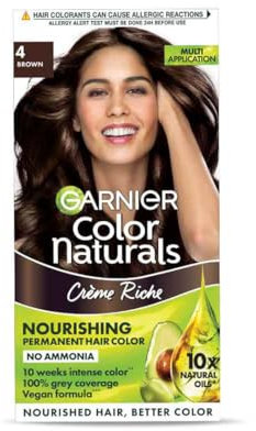 Garnier Color Naturals Crème hair color, Shade 4 Brown, 70ml + 60g