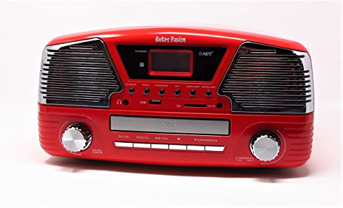 Retro Fusion (TM) 4-in-1 Music Centre Turntable Vinyl Player CD AM-FM Radio MP3 Player with Stereo Speakers and Remote Control